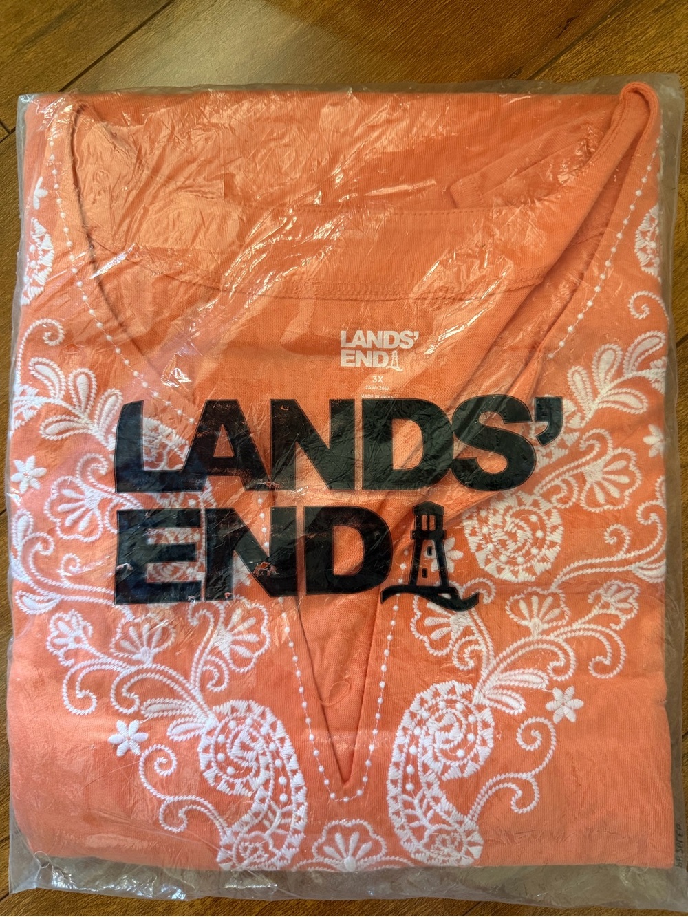 Lands End women’s swim cover up dress 3X papaya embroidered
